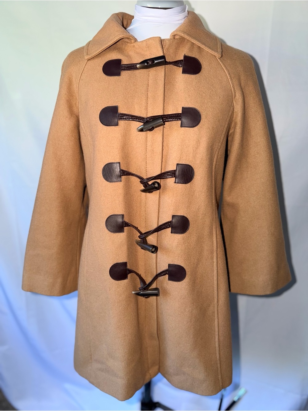 Elevenses Anthropologie Camel Toggle Coat with Dark Brown Accents